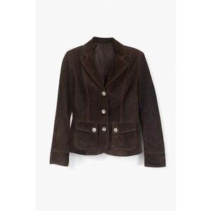 B Collection Luxury Academia Brown Leather Blazer Jacket Button Front Small